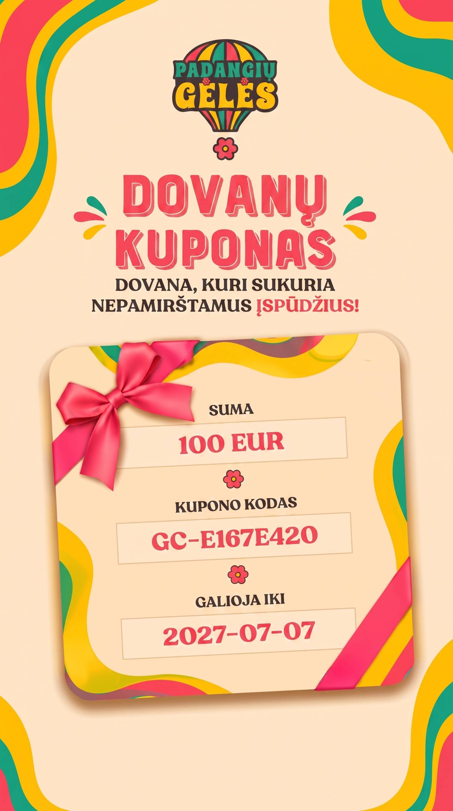 Padangių gėlės dovanų kuponas